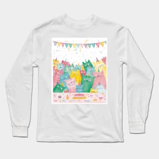 Cute funny cats birthday party Greeting Card Long Sleeve T-Shirt
